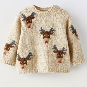 ZARA baby boys girls oatmeal reindeer knit sweater holiday winter warm 12-18m